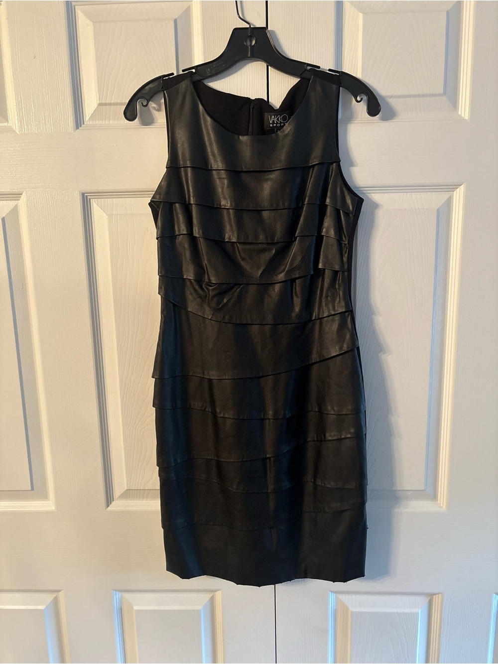 VAKKO Black Sleeveless Tiered Leather Mini Dress